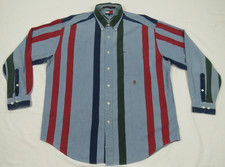 Vintage 90s Tommy Hilfiger Lions Crest Striped Mens Long Sleeve Shirt L