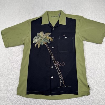 Tori Richard Hawaiian Shirt Mens Medium Silk Embroidered Palm Tree Monkey *Flaws