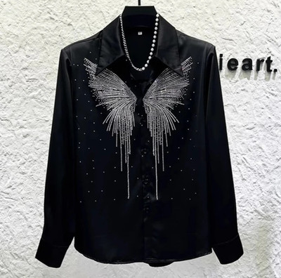 New Luxury Men Diamond Rhinestones Butterfly Fashion Button Shirt High Quality