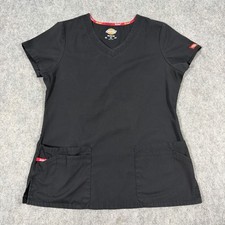 Dickies Short Sleeve Medical Workwear Pockets Scrub Top Fit Women's Medium Black