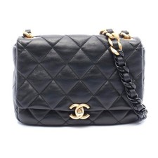 Chanel Leather Small Flap Shoulder Bag Women Black One Size