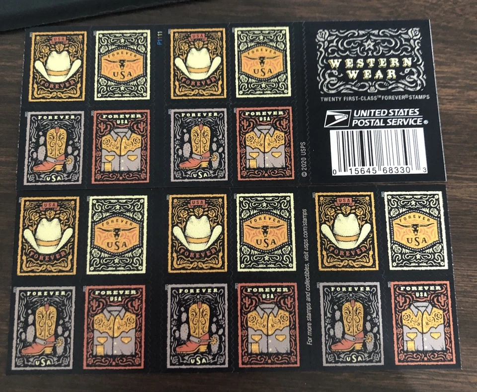 USPS Stamps 5615-18 Booklet of 20 Plate# P1111 MNH - Western Wear - Image 4 of 4