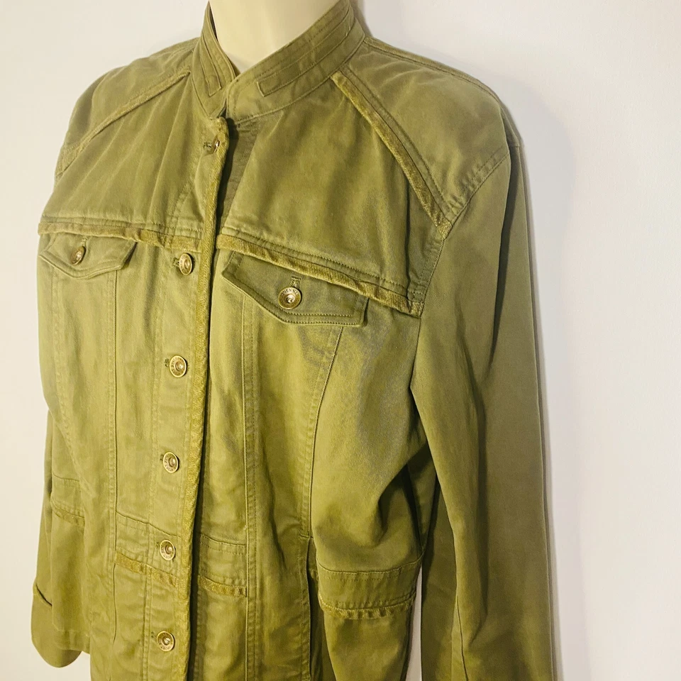 Jones New York Sport Military Style Jacket Women's Sz L Green Stretch - Изображение 2 из 4