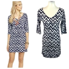Lilly Pulitzer Get Your Chev On Eliza Dress Chevron Navy White Pima Cotton XS S
