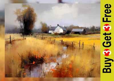 #ad #ad Autumn Meadow Barn 5quot;x7quot; Print on Matte Paper Peaceful Rural Oil Painting GBP 3.49