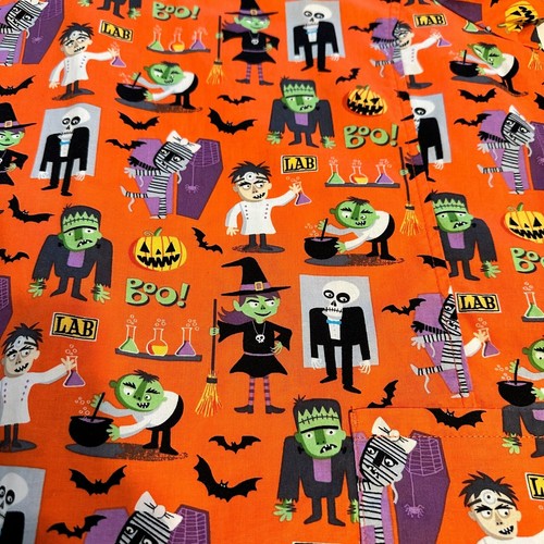Scrubstar Women's Halloween Theme Orange Scrubs Top Size 2XL Pockets Medical - Picture 16 of 17