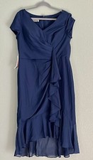 NWT - JJ's House V Neck Chiffon Cocktail Ruffle Dress Size 16 Color: Navy Blue