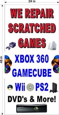 2' x 4' VINYL BANNER WE REPAIR SCRATCH SCRATCHED VIDEO GAMES DVD VERTICAL COLOR