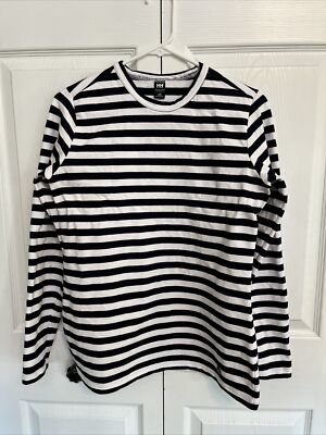 Helly Hansen Women s T-Shirt Top Sz L Long Sleeve Navy Stripes Organic Cotton