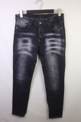 Dsquared2 Black Denim Cotton Medium Wash Faded Skinny Leg Distressed Jeans 48