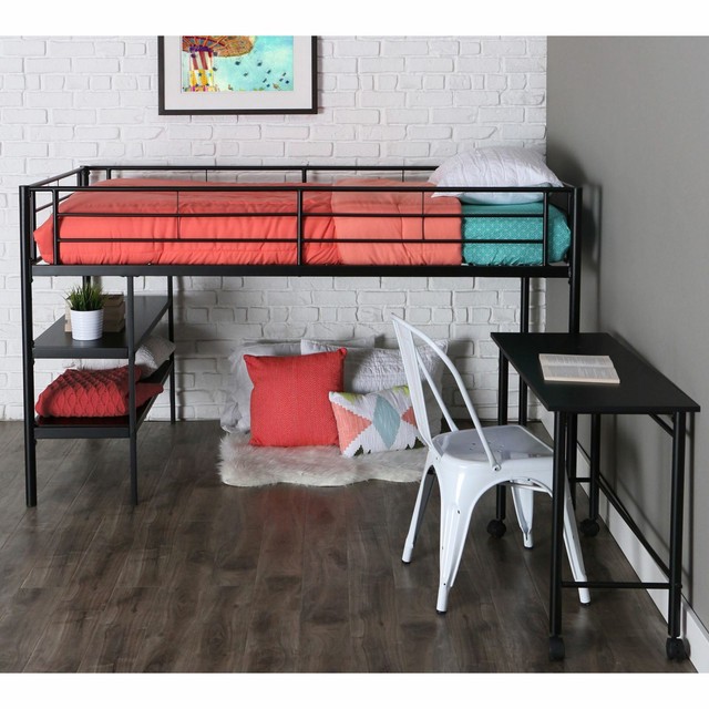 Kids Twin Black Metal Junior Loft Bed Frame Bunk Storage ...