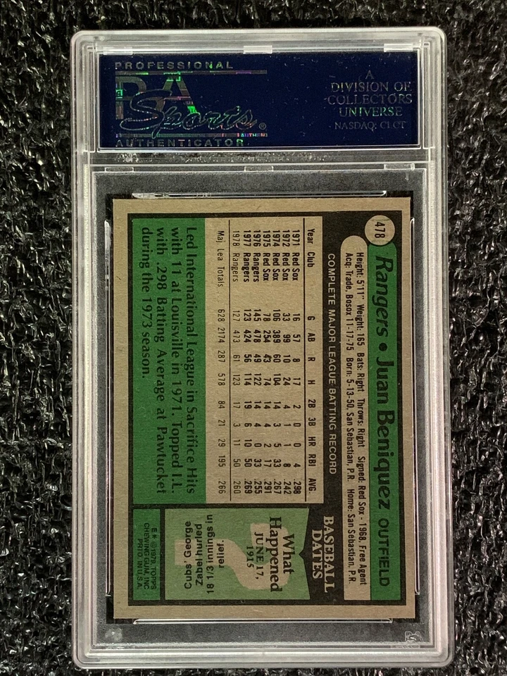 1979 Topps Baseball #478 Juan Beniquez PSA 9 - Image 2 of 2