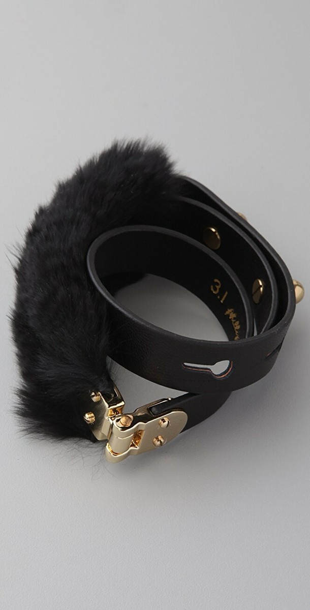 Phillip Lim 3.1 Lynus leather fur wrap black bracelet NWT | eBay