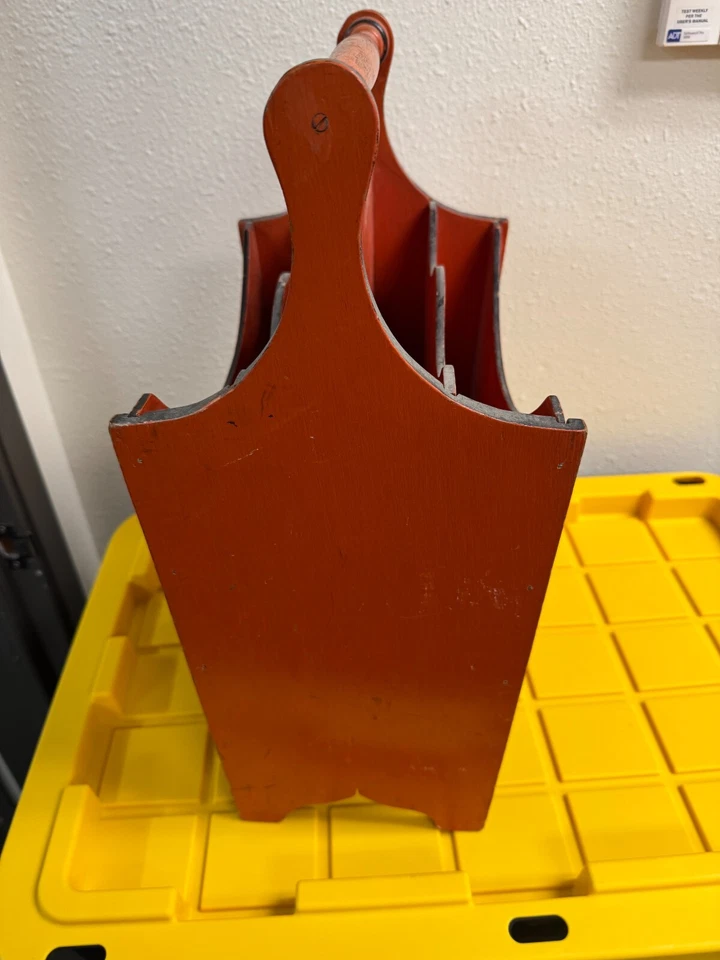 Antique Wood Magazine Rack Red Hand Painted Boat Victorian Newspaper Handle - Image 4 of 4