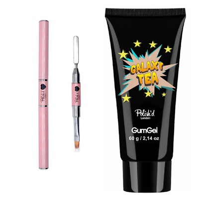 Acrygel Polygel Glitter 60g Nagel Extensions + rosa Nagelbürste