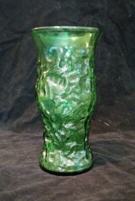 Vintage E.O. EO Brody Emerald Green Crinkle Glass Vase 9 1/2'' Tall G106 