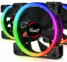 120mm RGB Case Fans (3-Pack) and 6-Port Hub Set, Quiet Dual Ring True RGB LED