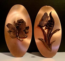 2 Copperama Butterfly Plaques Vintage