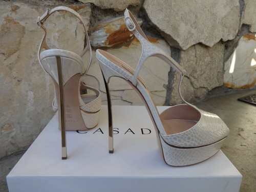 Casadei Skyhigh Blade Cage Strappy Platform Sandals Beige Patent EU size 10 - Picture 2 of 12