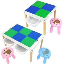 Wooden Multi Purpose Activity Play Table & Stools Set With Storage Drawers Kids