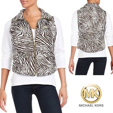Michael Kors Kendall Puffer Vest Chocolate Zebra Print Packable Jacket XS S