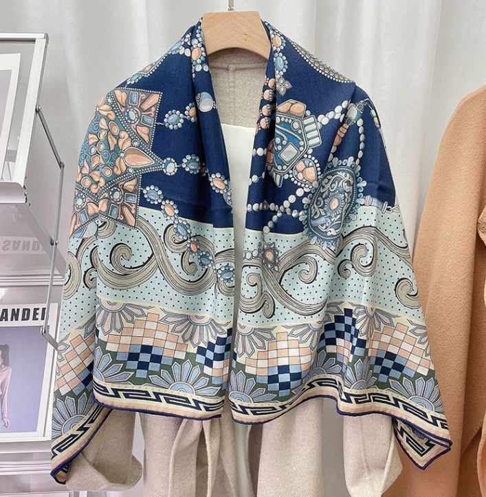 70% wool 30% silk square scarf 135cm double-sided two-color printed scarf