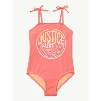 NWT Justice Girls Ribbed One Pc Swimsuit Bathing Suit Watermelon Coral sz.M(10) - Image 1 of 4