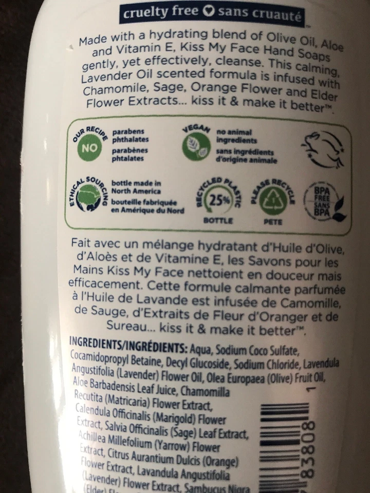 Kiss My Face Jabón de Manos Líquido Lavanda Karité Calmo y Limpio Nuevo Foto 2 de 4