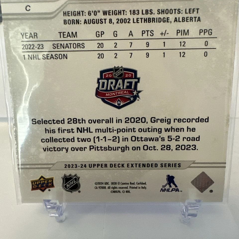 2023-24 Upper Deck Extended Series 1st Round Rookies Draft 746 Ridly Greig RC - Image 4 of 4