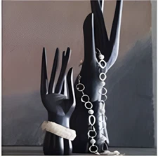 15.5” Carved Wooden Hand Shaped Ring Holder Stand for Jewelry Rings & Bracelets