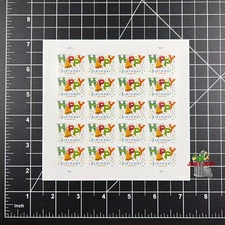 2020 USPS SHEET OF 20 FIRST CLASS LETTER STAMPS HAPPY BIRTHDAY w/PARTY HAT 73¢