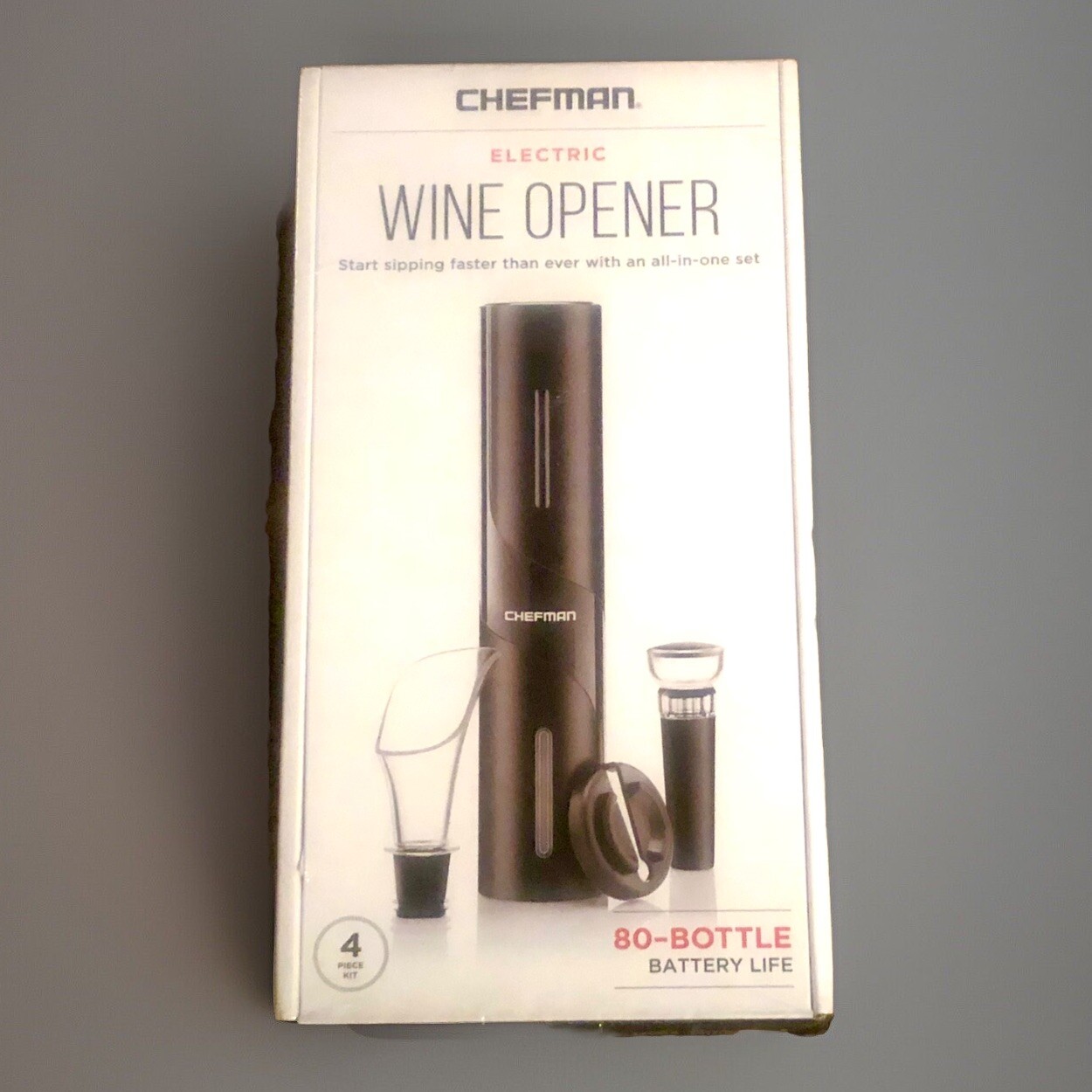 Chefman Electric Wine Opener 4 Piece All In One Set 80 Bottle Battery Life