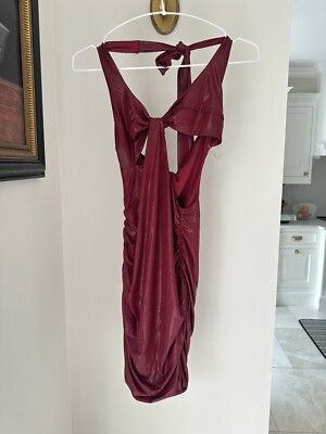 red asymmetric cut out oh polly mini dress size 6 leather/latex style
