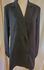 Pretty Little Thing Black Double Breasted Long Dress Jacket Size 6 New, Shoulder