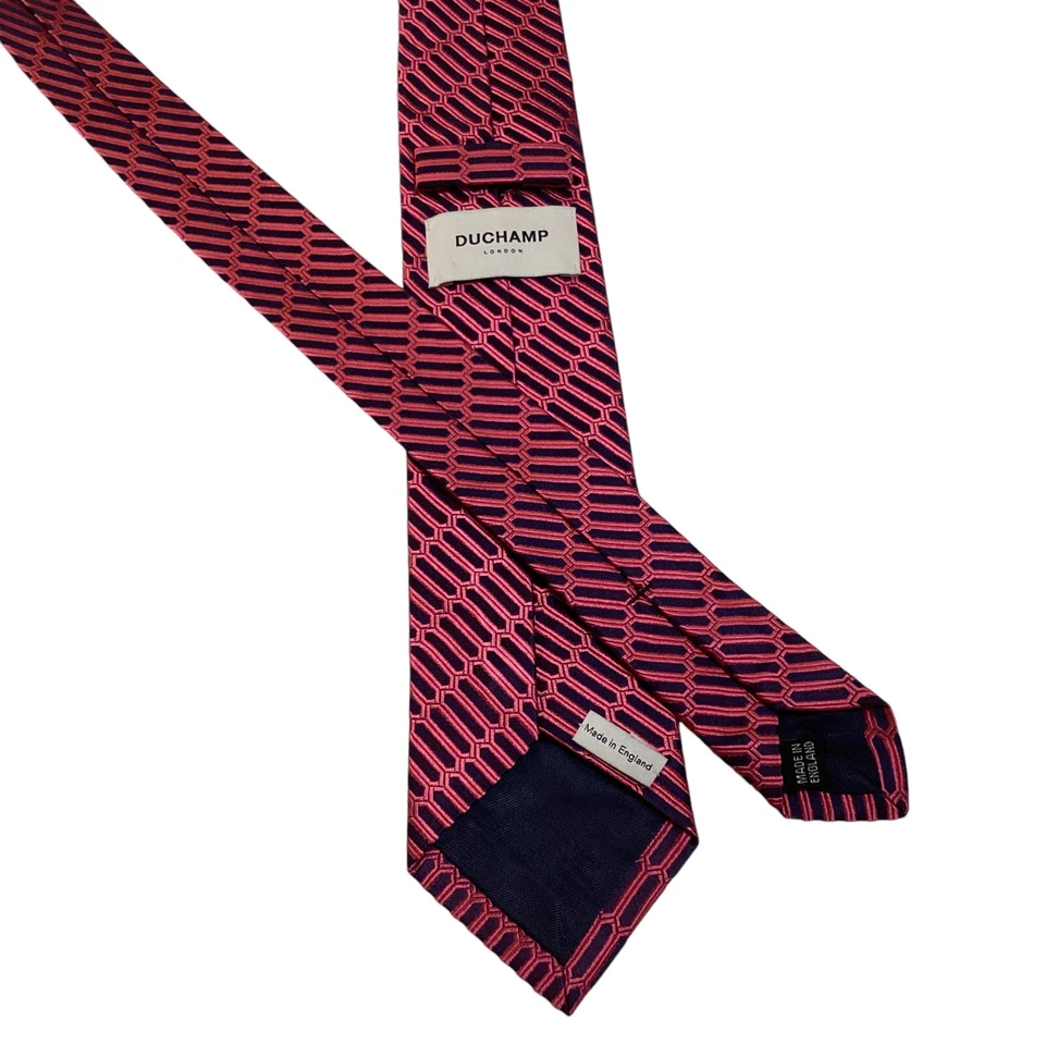 Corbata DUCHAMP Para Hombre 100% Seda Ajustada 3" INGLATERRA Lujo Geométrica Rosa/Azul Usada en Excelente Condición Foto 3 de 3