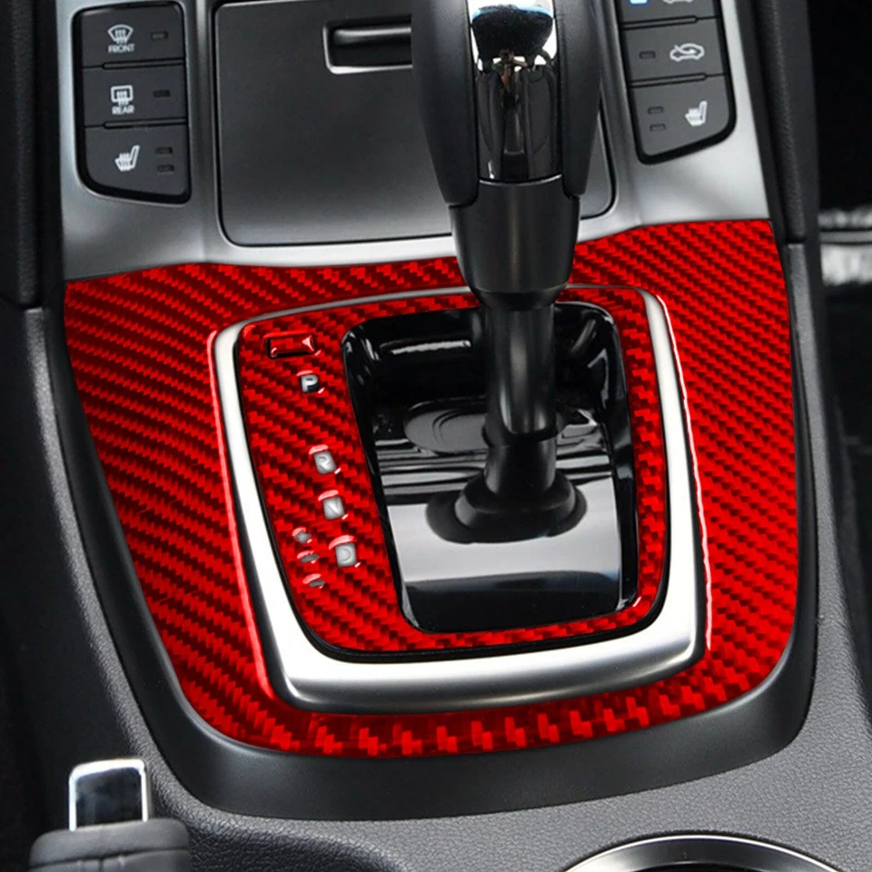 Juego de paneles de palanca de cambios interior de fibra de carbono rojo para Hyundai Genesis Coupé 13-16 Foto 3 de 4