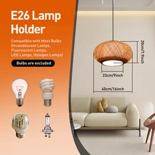 Hanging Lamp Wicker Basket Ceiling Light Shade Natural Bamboo Pendant Lampshade