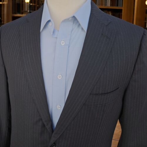 Isaia Blazer 52it 42r Super 190s Sciammeria Working Cuff Black Faint Chalkstripe