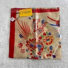 NWT CITRON Santa Monica Silk Scarf Orange Beige Floral Shawl $79