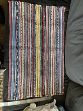 Vintage Mid Century Rag Rug 19” x 32” Boho Shabby Chic Cottagecore