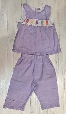 Girl s Orient Expressed 2 Pc Pant Set / Size 7 Lavender White Stripe Popsicle