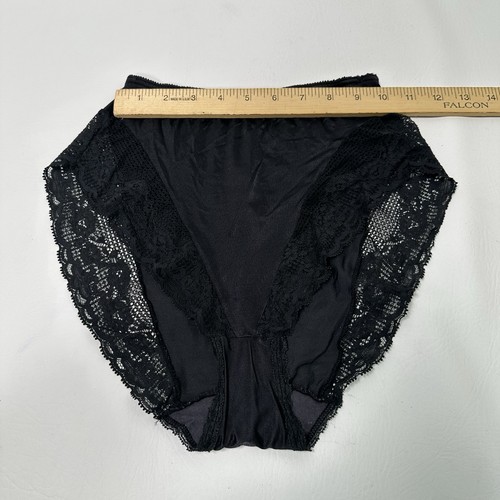 Vintage VANITY FAIR Silky Nylon Lace Hi-Cut Size Large Black Panties USA - Picture 9 of 13