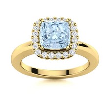 925 Silver Cushion Natural Aquamarine Promise Prong New Halo Ring Jewelry