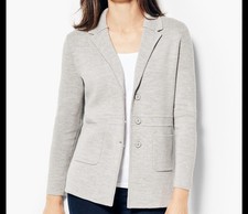 Talbots Merino Wool Blazer Petite Medium Knit Jacket Beige Classic