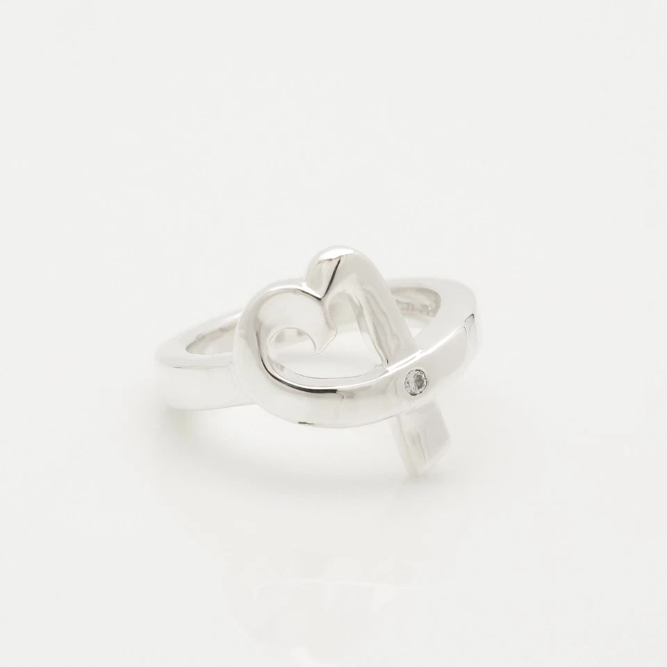 Authentic Tiffany & Co. 1P Diamond Loving Heart Ring Size 5.25 Silver w/Pouch - Image 3 of 4