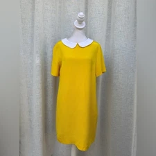 Ed it New York yellow short sleeve mini shift dress white Peter Pan collar