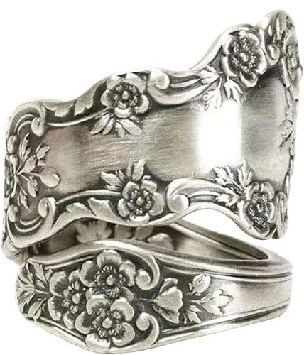 925 Sterling Silver Oxidized Spoon Ring Adjustable Vintage Jewelry Women Gift