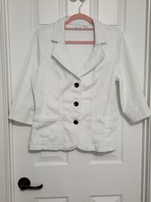 d  co White Cotton Blend Casual Blazer 3/4 Sleeve Jacket - Size M/NEW