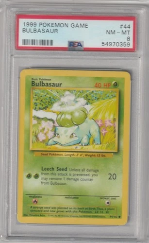 1999 BULBASAUR POKEMON BASE SET BASIC COMMON #44/102 PSA 8