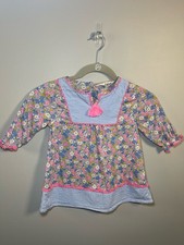 Mini Boden Floral Tunic with Pink Tassel and Blue Stripe Yoke